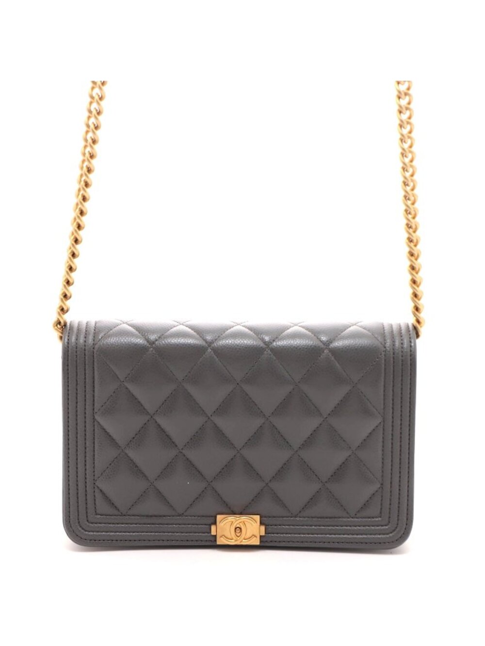 Chanel Boy Chain Wallet Gray Caviar Shoulder Bag